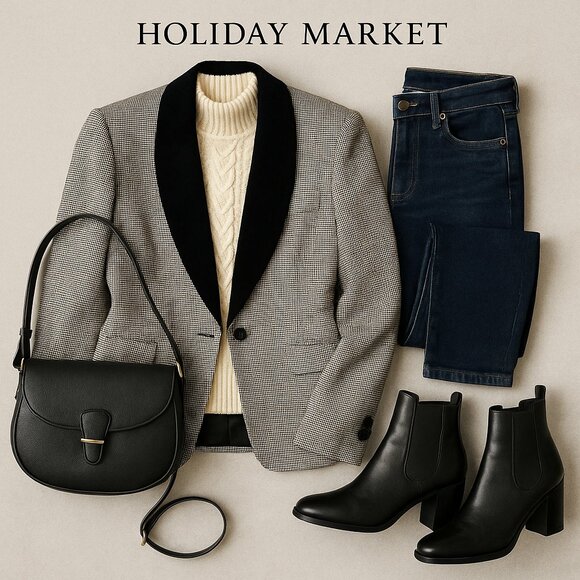 Vintage Evan-Picone Wool Blazer w/ Velvet Shawl Collar – Made in USA, Size 12 - Picture 3 of 16